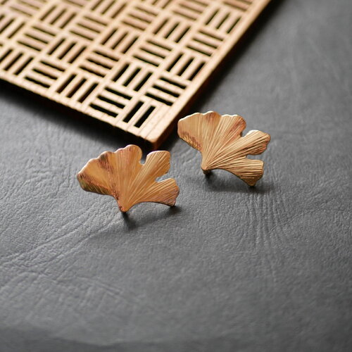 Boucles d'oreilles feuille de ginkgo, puces d'oreilles doré, fourniture pour boucles d'oreilles, 20x27mm, 1 paire