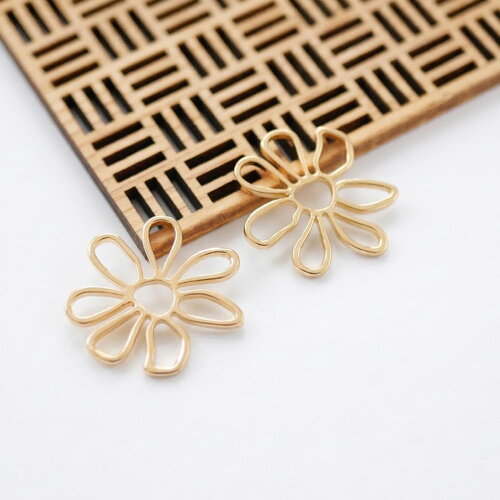 Connecteurs à motifs fleurs 26x28mm. grand pendentif rond doré, plastron en métal pour fabrication de bijoux. 2 pcs