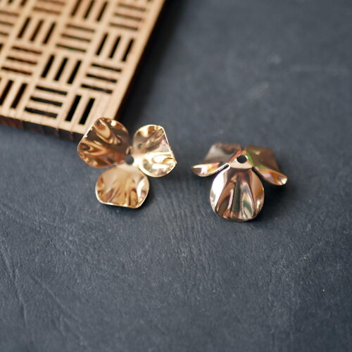 2 perles laiton doré en forme de fleur, perles pour créoles, petite fleur doré, 25mm