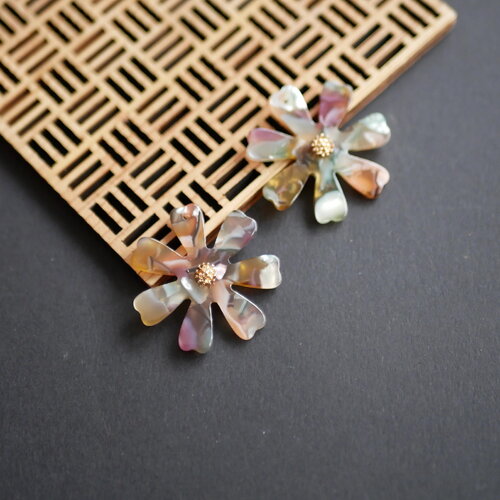 X2 pendentif pâquerette en acrylique marron rose pastel,perles en acrylique colorée en forme de fleur, 30mm