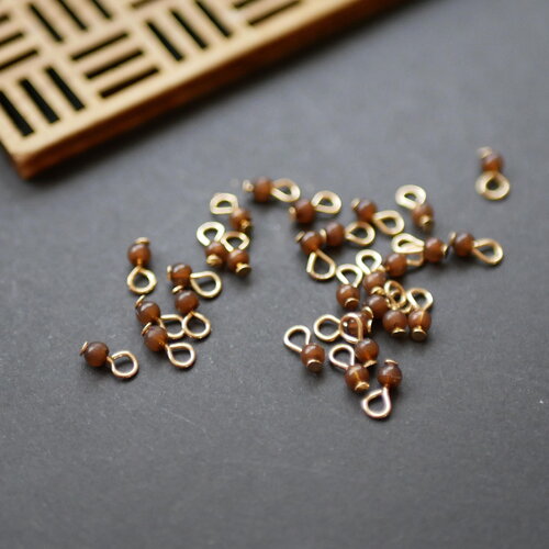 X20 petites perles rondes en verre marron et doré, 3x7mm, breloques grelots zen