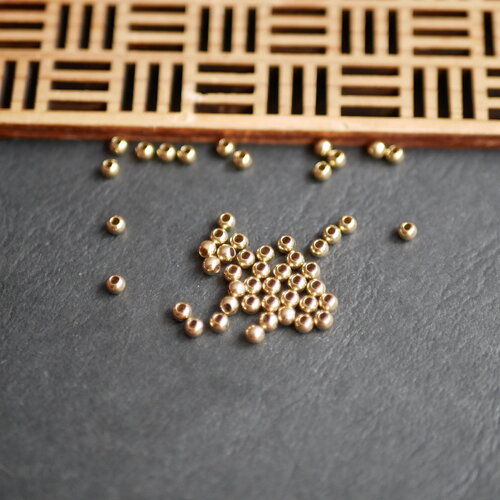 50 petites perles intercalaires en laiton brut doré, perles rondes de 3mm