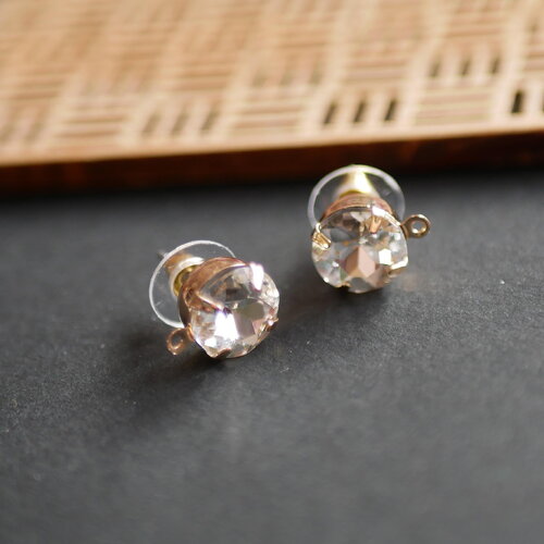Boucles d'oreilles rondes doré et strass en verre transparent, puces d'oreilles à clous, 10mm