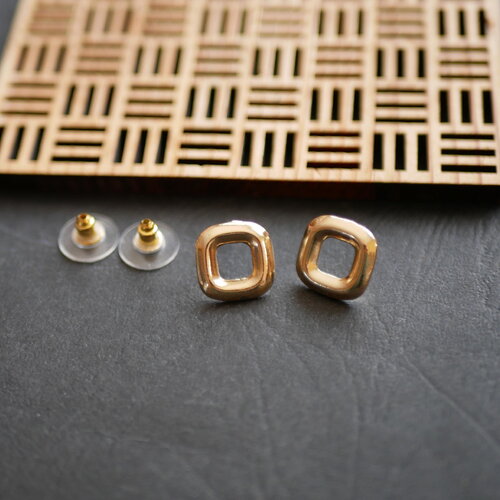 Boucles d'oreilles puces carrées évidées dorées,puces d'oreilles, grosses boucles à clous, 12mm