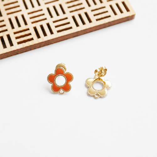 Boucles d'oreilles fleur marguerite évidées en acier inoxydable 201 doré 14mm,accessoire pour création de bijoux en acier inoxydable.