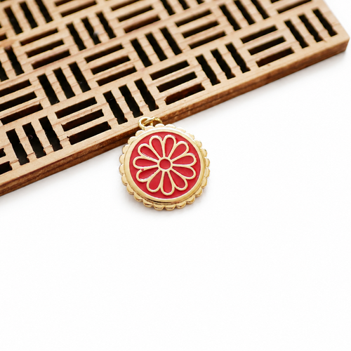 Breloque fleur en laiton doré et en émail rouge, pendentif en forme de fleur en émail, 19x22mm