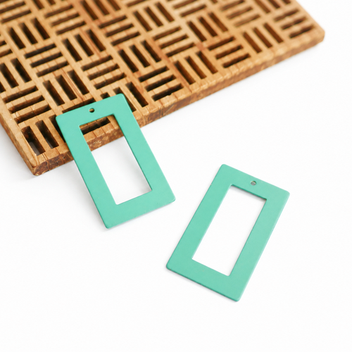 X2 pendentif breloque sequin rectangle vert 19x33mm