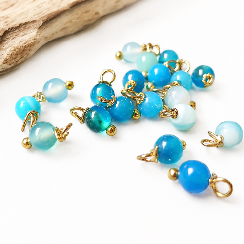 30 perles d'agate bleues rondes pour bijoux, grelot chapelet bleu, 4x8mm, breloques doré, perles d'agate dzi