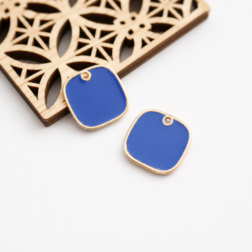 X2 pendentif carré en laiton doré et émail bleu, breloque motif géométrique doré. pendentif en émail bleu 22mm