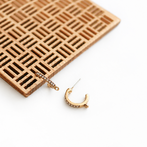 Créoles rondes bronze et stras blanc, boucles d'oreilles rondes 12mm