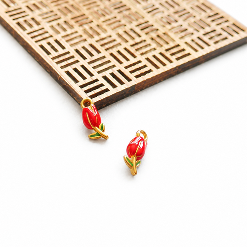 X2 pendentifs tulipe rouge émaillée, breloques fleur en acier inoxydable 304 doré ip, 20x8mm 11x22mm