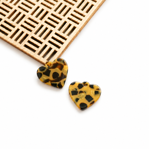 X2 pendentifs cœur léopard acrylique 20 mm,breloques cœur effet écaille de tortue,