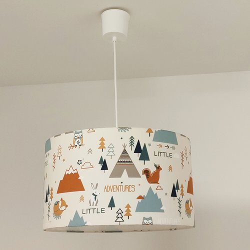 Suspension abat-jour tipis nature & aventures - luminaire bébé montagne forêt - décoration chambre enfant - cadeau naissance fait main
