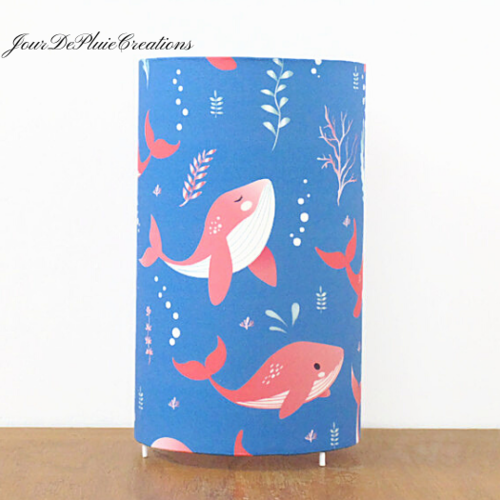 Lampe enfant baleine luminaire océan pour chambre bébé, déco bleu et corail, cadeau naissance original