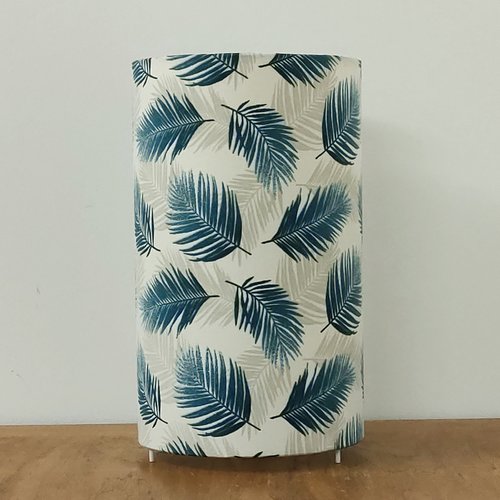Lampe tube feuilles de palmier bleu pétrole – lampe de table végétale, déco nature chic, bord de mer, scandinave
