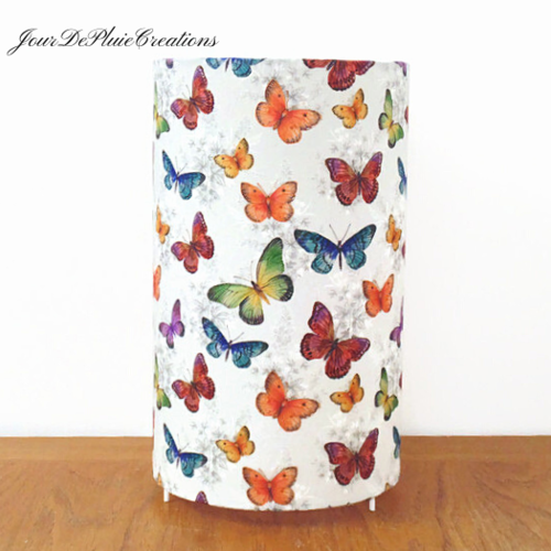 Lampe tube motifs papillons colorés ø15 cm