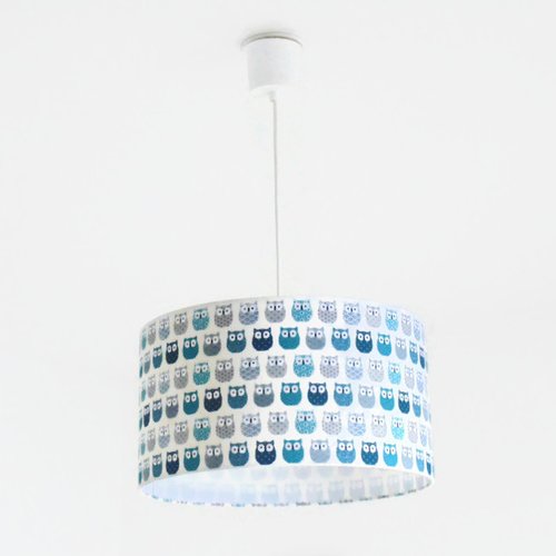 Suspension abat-jour hiboux bleus - luminaire bébé nuit - décoration chambre enfant - cadeau naissance original fait main