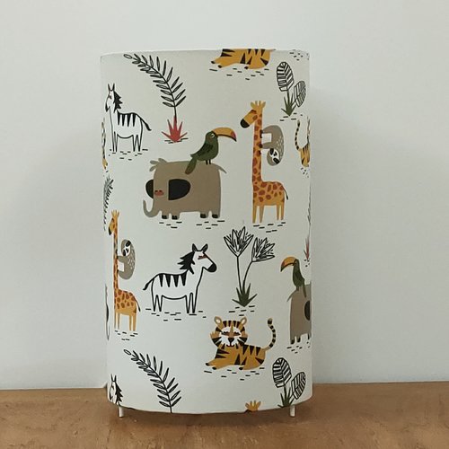 Lampe enfant safari bébé luminaire animaux savane pour chambre, girafe et éléphant, déco nature, cadeau naissance original fait main