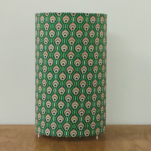 Lampe tube paon vert émeraude – lampe de table colorée, déco graphique, bohème, vintage chic, art déco