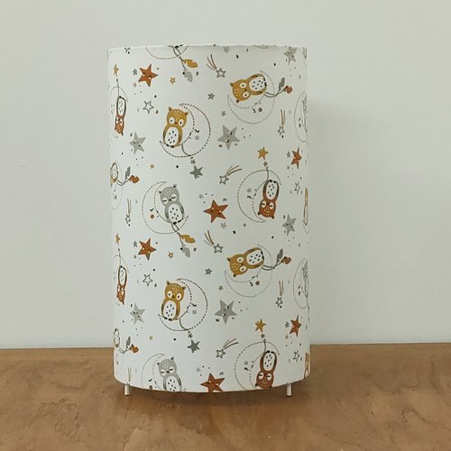Lampe enfant chouette luminaire scandinave pour chambre bébé, déco ocre et gris, cadeau naissance original