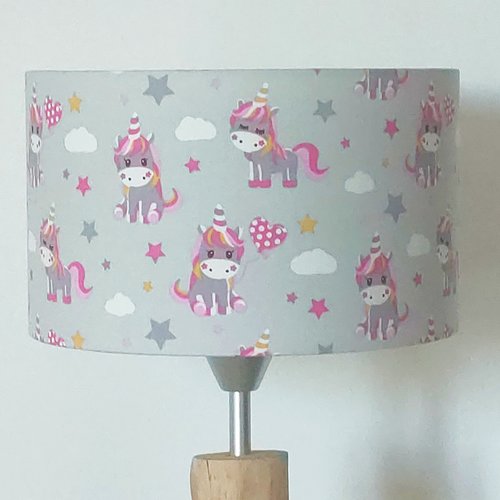 Abat-jour licornes rose gris – déco chambre bébé fille enfant, féerique, magique, lampe de chevet, suspension, idée cadeau