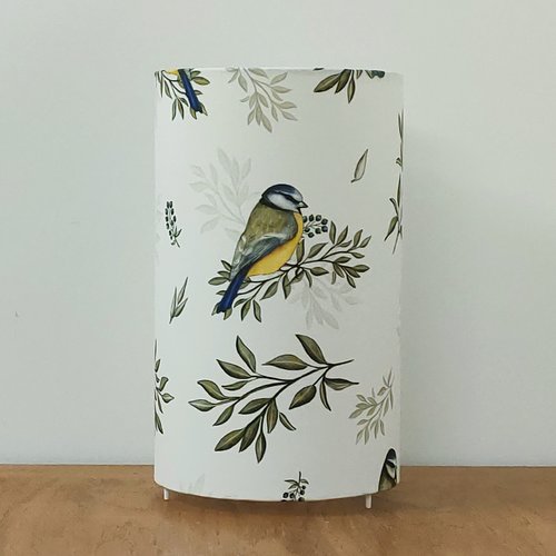 Lampe tube mésanges – lampe de table oiseaux, déco nature, campagne chic, jardin, luminaire artisanal français