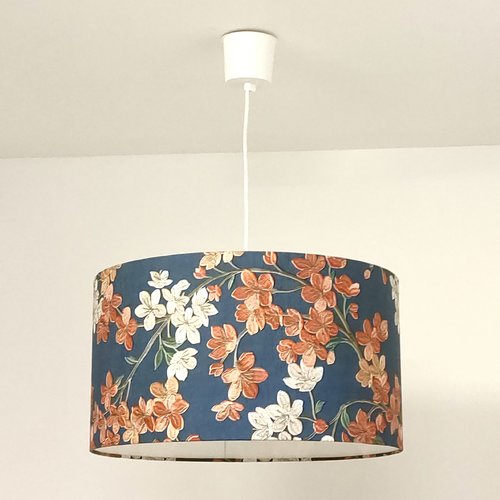 Suspension fleurie bleu marine blanc terracotta avec abat-jour floral luminaire décoratif pour salon chambre entrée et salle à manger