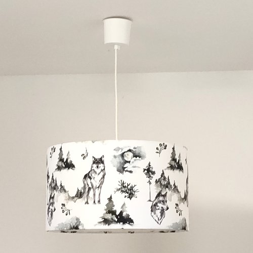 Suspension loups avec abat-jour forêt nature sauvage luminaire décoratif enfant chalet montagne scandinave fabrication française