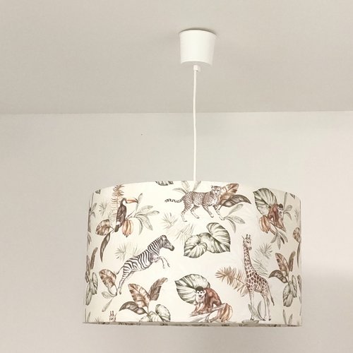 Suspension abat-jour safari animaux sauvages en tissu – zèbres girafes guépard décoration nature chambre enfant salon