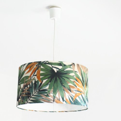 Suspension abat-jour feuilles exotiques vertes – luminaire tropical chic en papier intissé pour salon, chambre et décoration nature