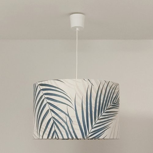 Suspension abat-jour palmier bleu – luminaire tropical chic bord de mer en papier intissé pour salon, chambre et décoration nature