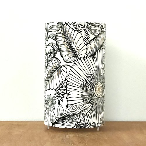 Lampe tube fleurs noir et or – lampe de table florale chic, déco art déco, noir blanc doré, luminaire artisanal
