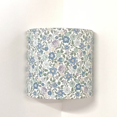 Applique d'angle liberty fleurs bleues - luminaire mural romantique et champêtre - décoration cottage chic