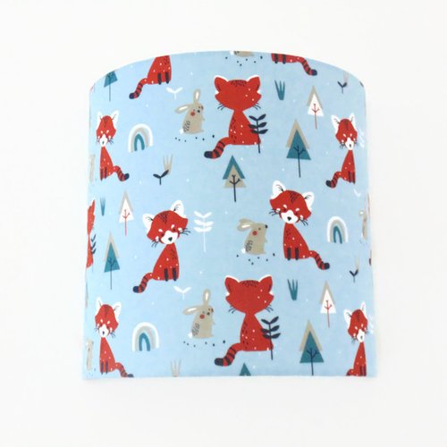 Applique murale d’angle pandas roux et lapins – lampe chambre bébé enfant, déco animaux forêt, bleu scandinave