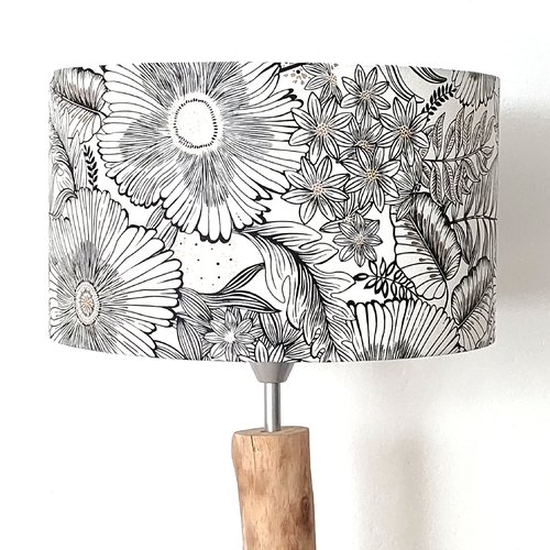 Abat-jour fleurs noir blanc doré – suspension chic, déco art déco, végétale & élégante