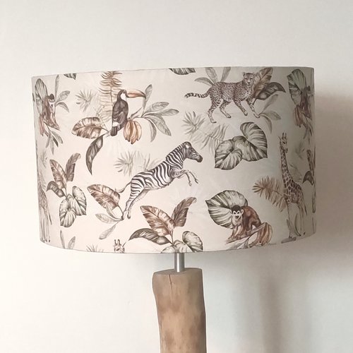 Abat-jour safari chic animaux & feuillage, déco jungle exotique, luminaire nature, style bohème, colonial et contemporain