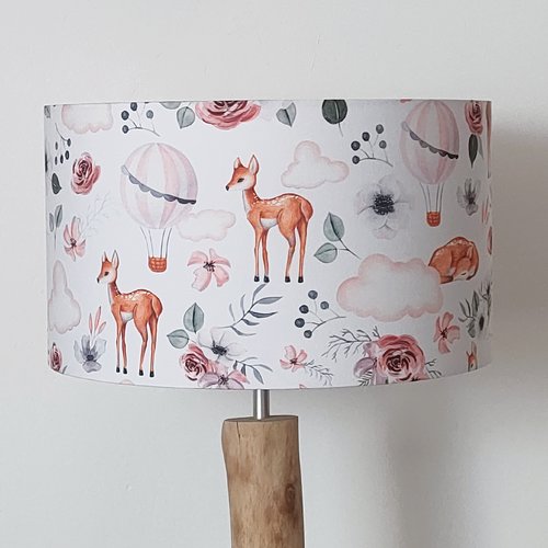 Abat-jour enfant biches faon montgolfières – déco chambre bébé, forêt, bohème, scandinave, cadeau naissance