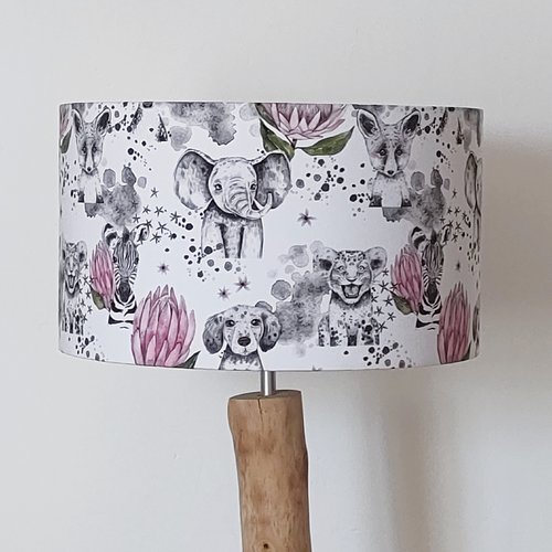 Abat-jour enfant fleurs roses & animaux – déco chambre bébé, tigre, renard, bohème, romantique, cadeau fille