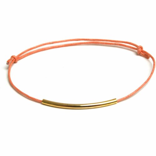 Bracelet laiton doré, coton ciré pêche rose poudré, minimaliste, bracelet réglable