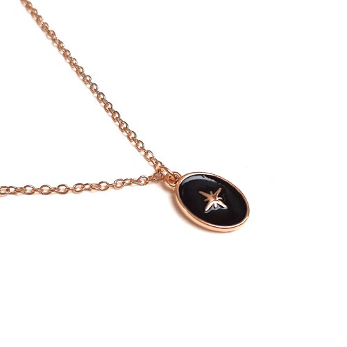 Collier chaîne médaille étoile polaire émail epoxy onyx