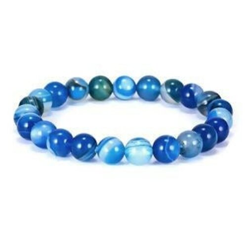 Bracelet agathe bleue rayée, pierre naturelle, litho confiance, paix, sécurité, couple, femme, perles naturelles agate bleue rayée
