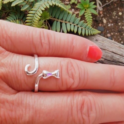 Bague argent 925 chat réglable