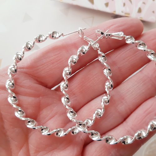 Grandes créoles argent 925 torsades poinçonné