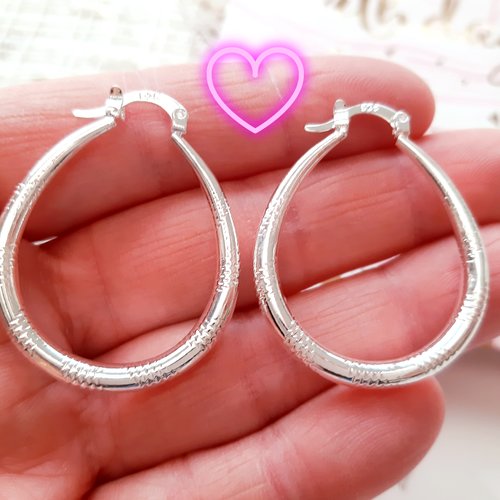 Créoles argent 925 poinçonné ovales gravures