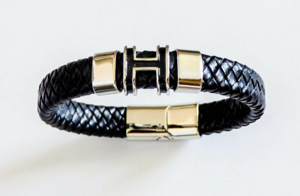 Bracelet acier et cuir synthétique pierres multirangs 22 cm - Homme -  Bracelet souple | MATY