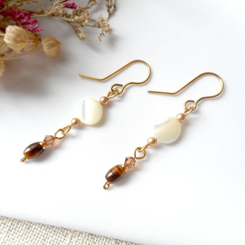 Boucles d'oreilles nacre et œil de tigre.