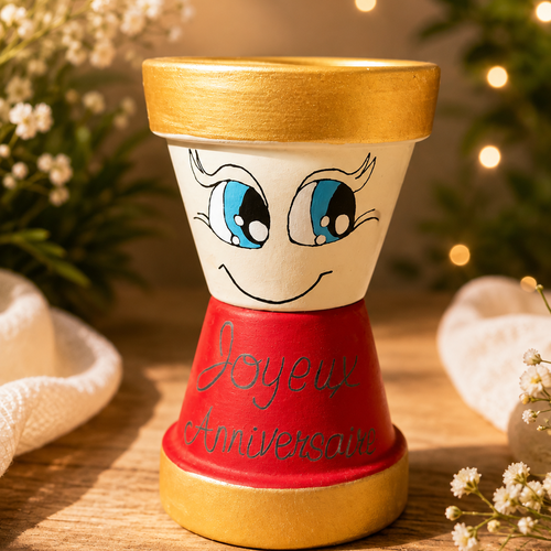 Petit bonhomme pot de fleur joyeux anniversaire