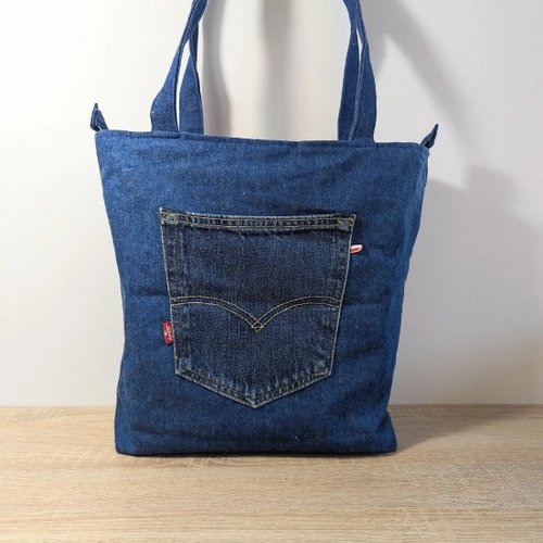 Sac à main cabas porté épaule en jean, fait-main