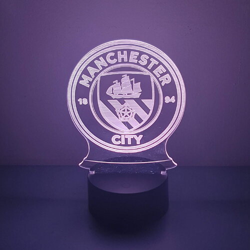 Veilleuse lampe gravée sur acrylique 3d manchester city - une idée cadeau originale !