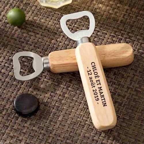 Décapsuleur de bonheur avec personnalisation, une idée cadeau pour les invités de mariages, baptême ou pour la fête des pères ou grand-père